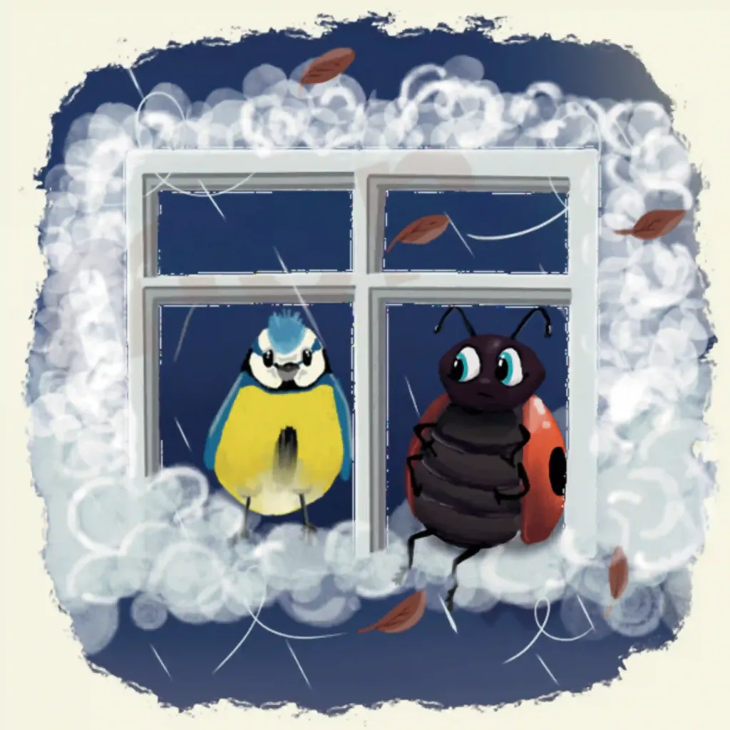 Cannelle et l'oiseau à la fenêtre 3000x3000 fd jaune.webp