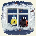 Cannelle et l'oiseau à la fenêtre 3000x3000 fd jaune.webp